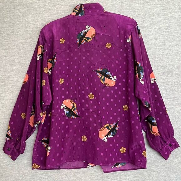 Diane Von Furstenberg Vintage Top Size Medium Purple Parisian Chic Woman Print - Picture 4 of 11